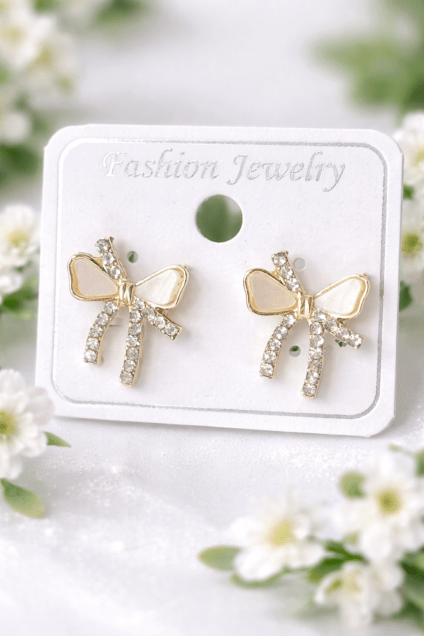 Cute Bow Crystal Stud Earrings for Girls
