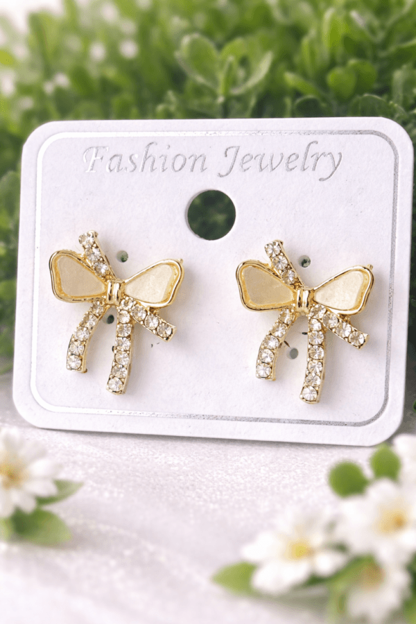 Cute Bow Crystal Stud Earrings for Girls