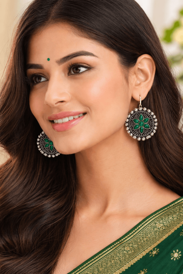 oxidised Green stone earrings