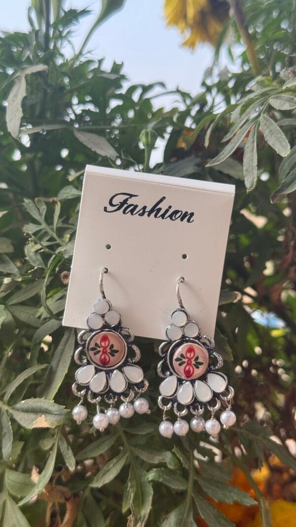 Oxidised Pearl Drop Ethnic Earrings for Women