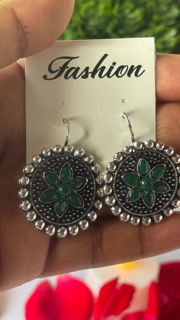 oxidised green stone earrings