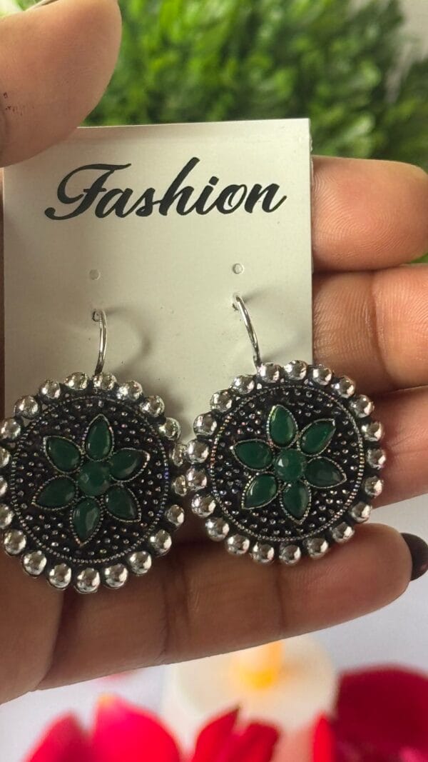 oxidised green stone earrings