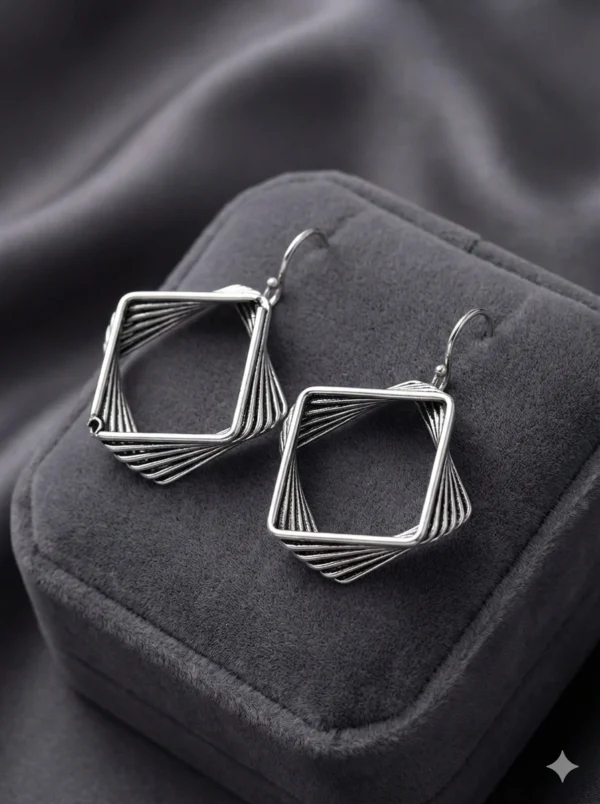 Oxidised Diamond Shape Drop Earrings