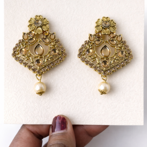 Antique Finish Kundan Pearl Drop Earrings for Women