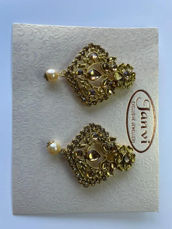 Antique Finish Kundan Pearl Drop Earrings for Women