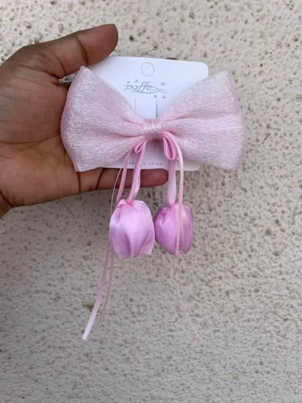 Baby pink satin hair bow clip for girls