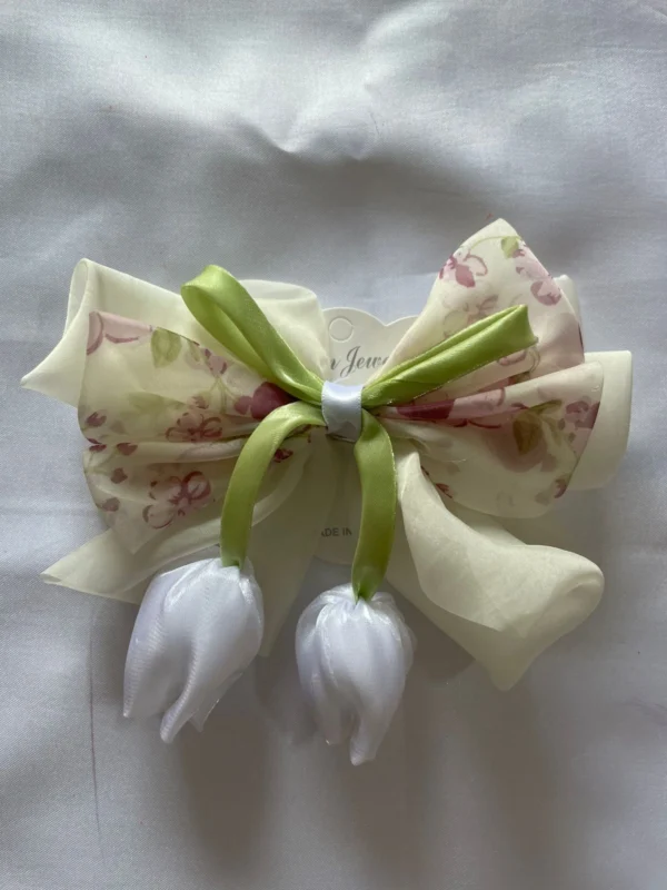 Cream floral bow hair clip for girls