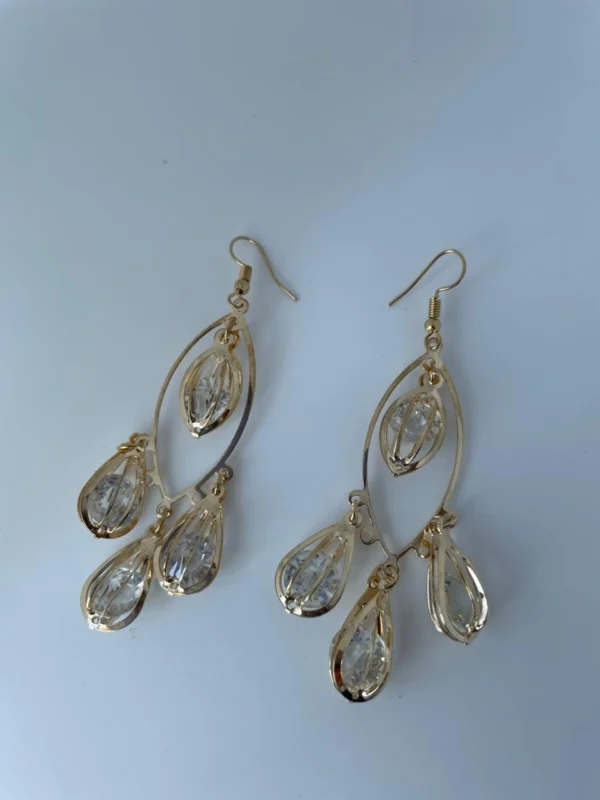 Gold and silver crystal teardrop dangle earrings