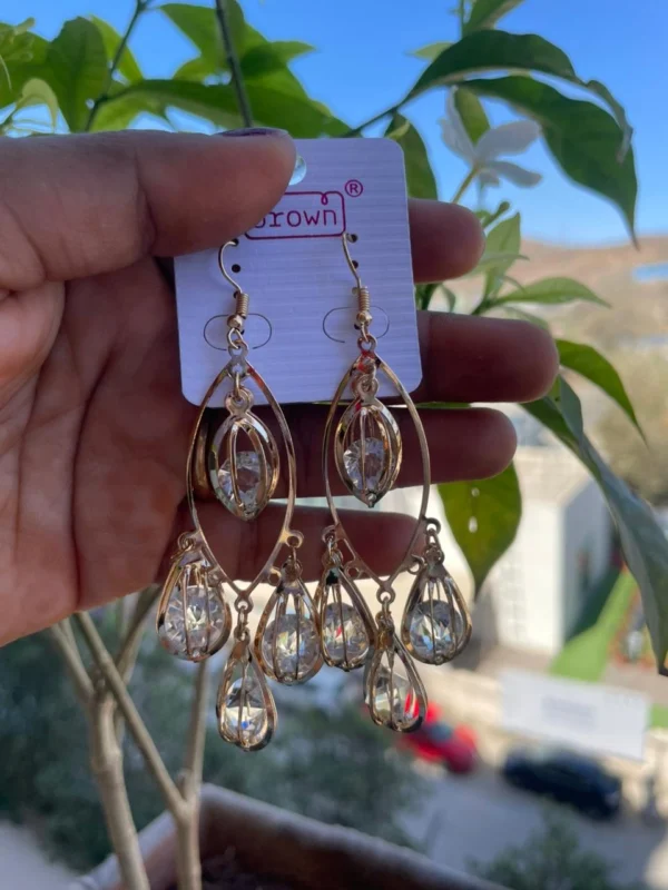 Gold and silver crystal teardrop dangle earrings