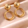 Gold double hoop drop earrings for women trendy western fashion jewelry
