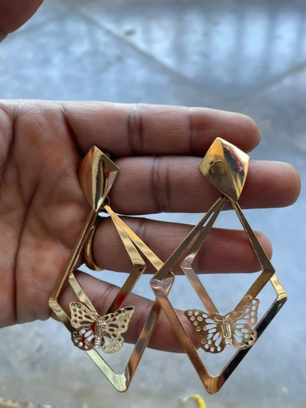 Gold Geometric Butterfly Statement Earrings for Women
