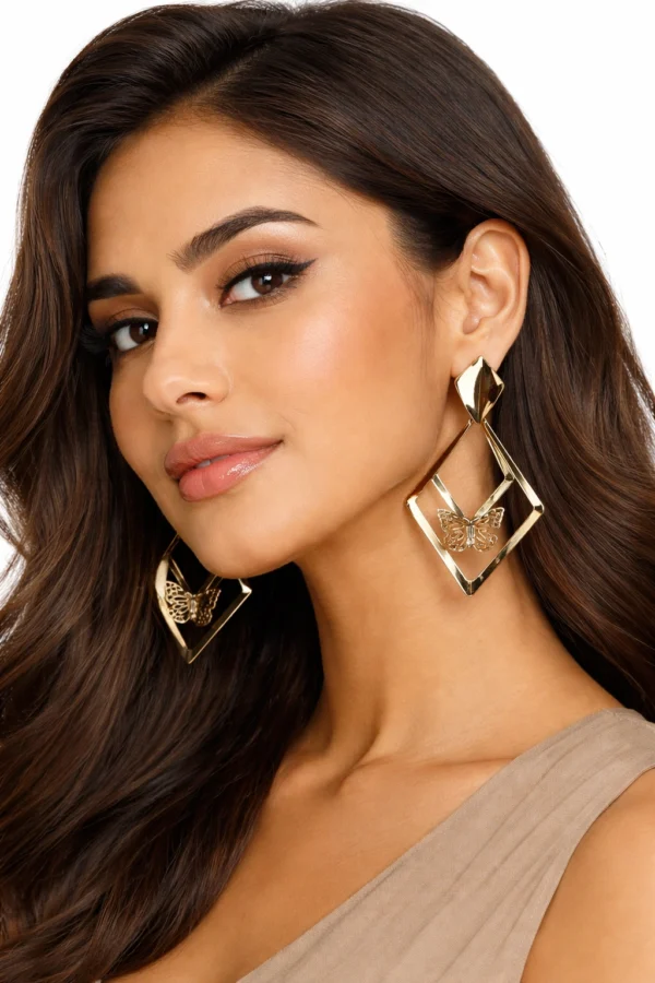 Gold Geometric Butterfly Statement Earrings for Women