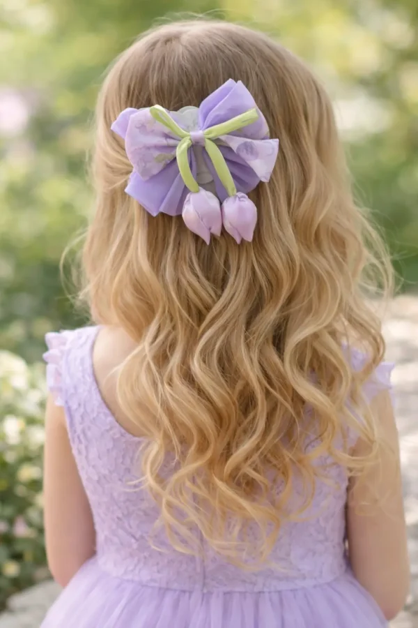 Floral Tulip Ribbon Hair Bow for Girls