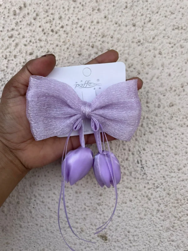 Lavender satin ribbon hair bow clip