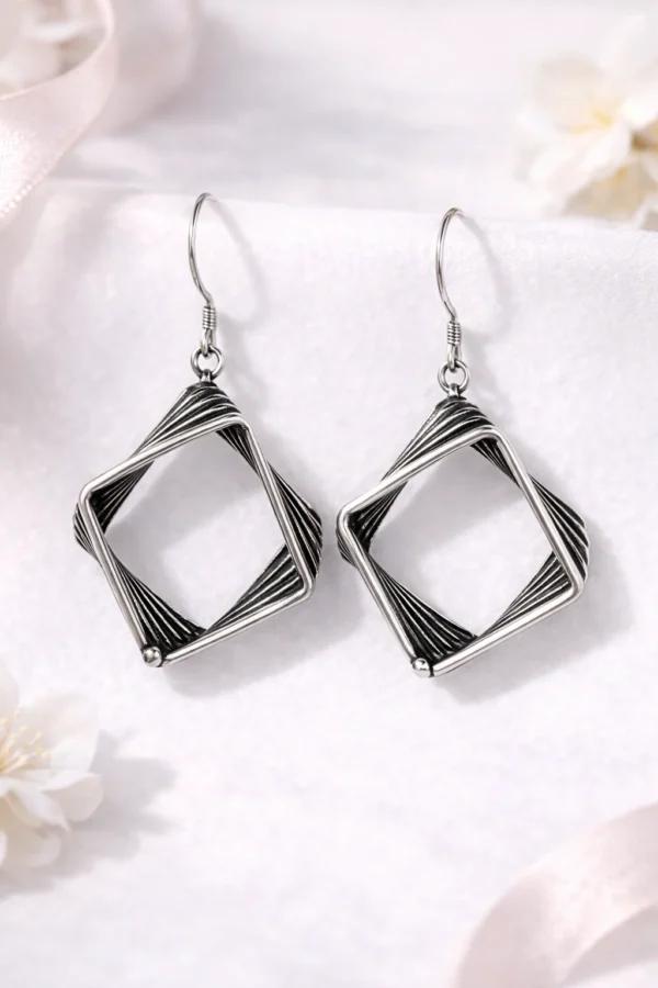 Oxidised diamond shape drop earrings for women trendy geometric jewelry