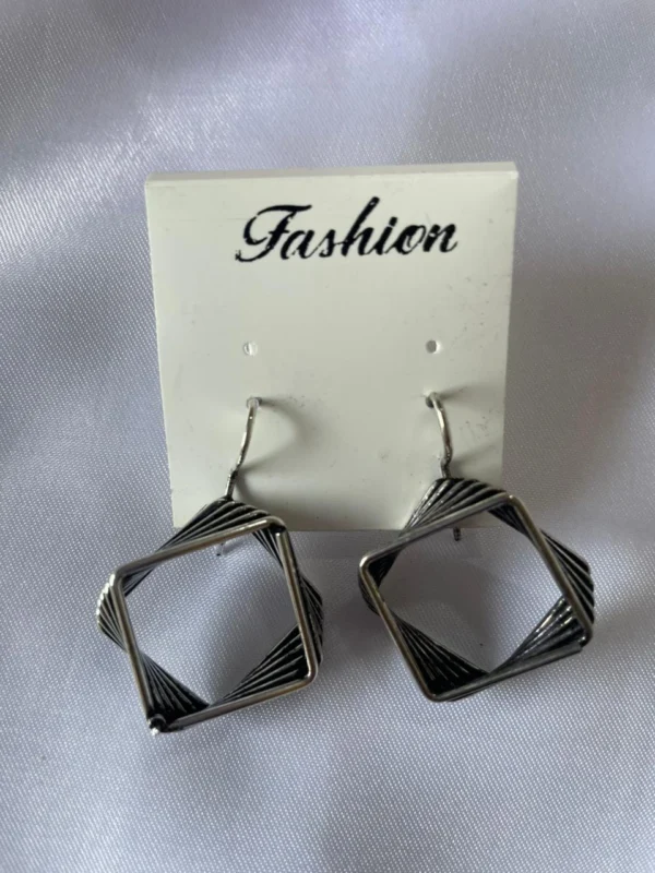 Oxidised diamond shape drop earrings for women trendy geometric jewelry