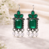 oxidised-stone-pearl-dangle-earrings-green