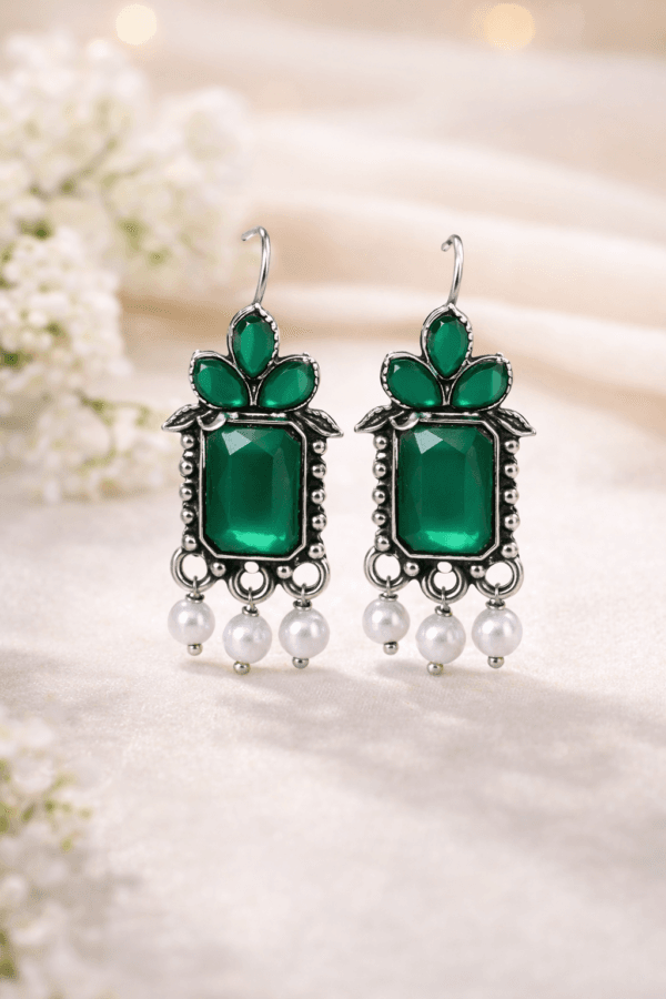 oxidised-stone-pearl-dangle-earrings-green