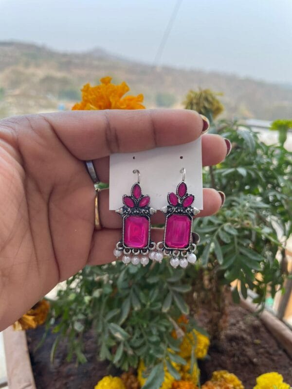 oxidised-stone-pearl-dangle-earrings-pink