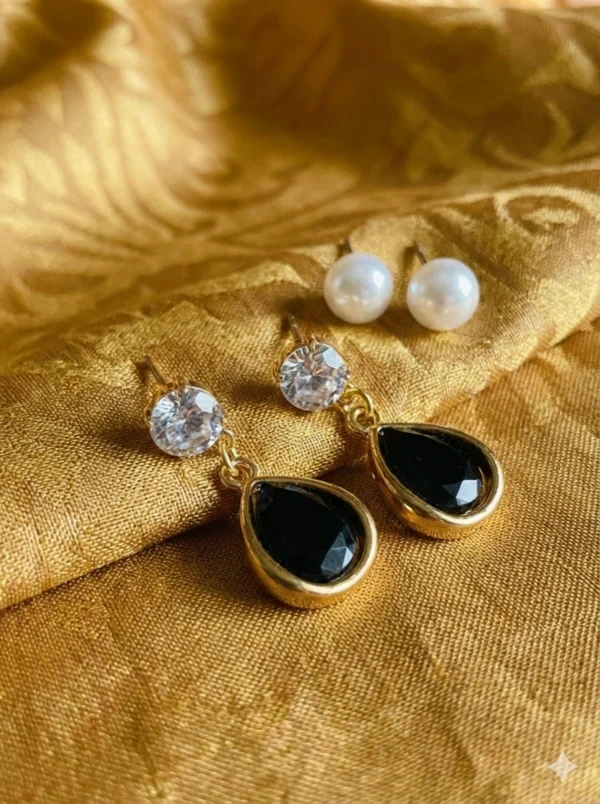 Pearl & Teardrop Dangle Earrings Set (2 Pairs)