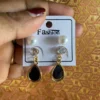 Pearl stud and black teardrop dangle earrings set for women combo jewelry