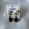 Pearl stud and black teardrop dangle earrings set for women combo jewelry