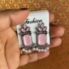 pink oxidised stone pearl drop earrings for women ethnic jewelry