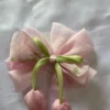 Pink tulip ribbon hair bow clip