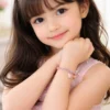 Purple kids bracelet with heart charm for girls