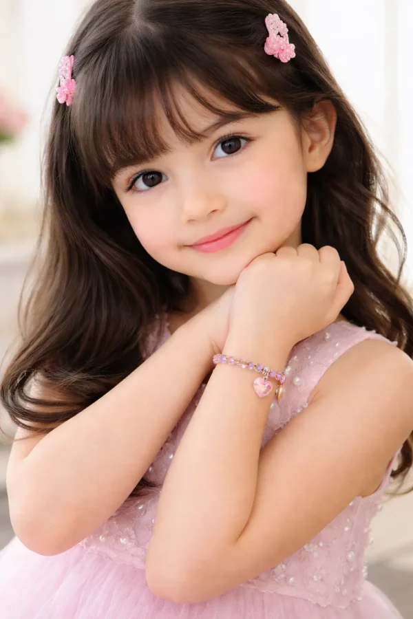 Purple kids bracelet with heart charm for girls