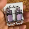 purple oxidised stone pearl drop earrings for women ethnic jewelry