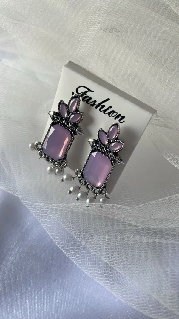 purple oxidised stone pearl drop earrings for women ethnic jewelry