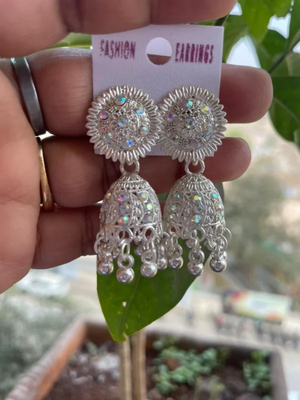 Silver oxidised mirror jhumka earrings for women party wear ethnic jewelry