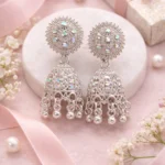 Silver oxidised mirror jhumka earrings for women party wear ethnic jewelry