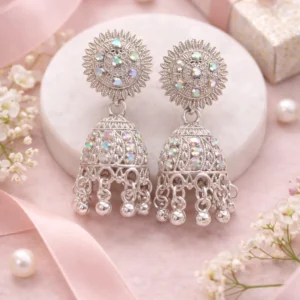 Silver oxidised mirror jhumka earrings for women party wear ethnic jewelry