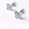 Stainless Steel Butterfly Stud Earrings for Women Silver Tone