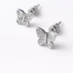 Stainless Steel Butterfly Stud Earrings for Women Silver Tone