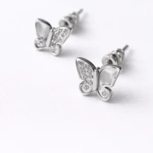 Stainless Steel Butterfly Stud Earrings for Women Silver Tone