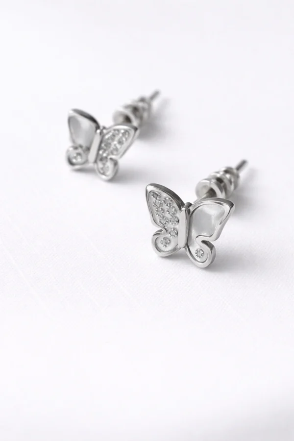 Stainless Steel Butterfly Stud Earrings for Women Silver Tone