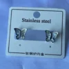 Stainless Steel Butterfly Stud Earrings for Women Silver Tone