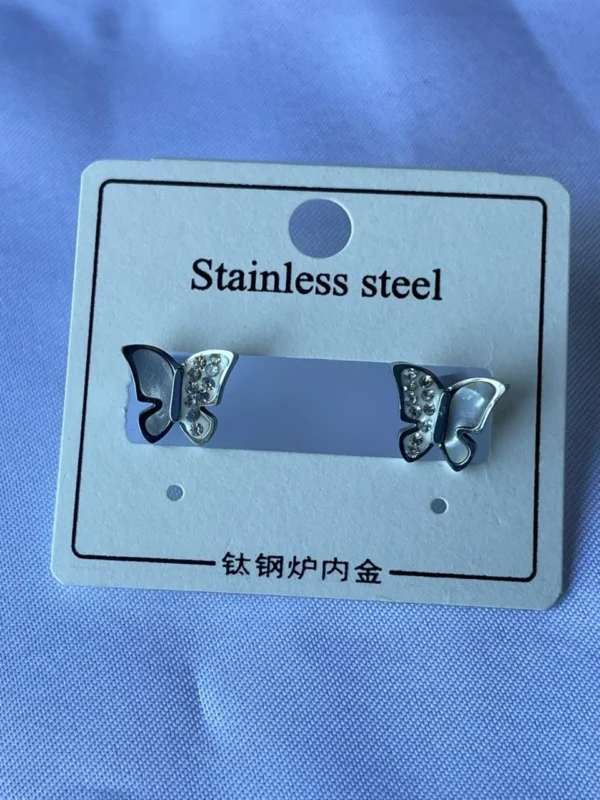 Stainless Steel Butterfly Stud Earrings for Women Silver Tone