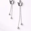 Stainless Steel Butterfly Two Drop Earrings for Women Silver Chain Design