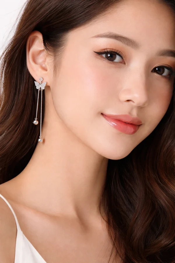 Stainless Steel Butterfly Long Drop Earrings for Women