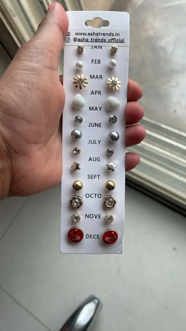 12 Pair Stud Earrings Set for Women & Girls