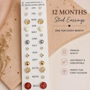 12 Pair Stud Earrings Set for Women & Girls
