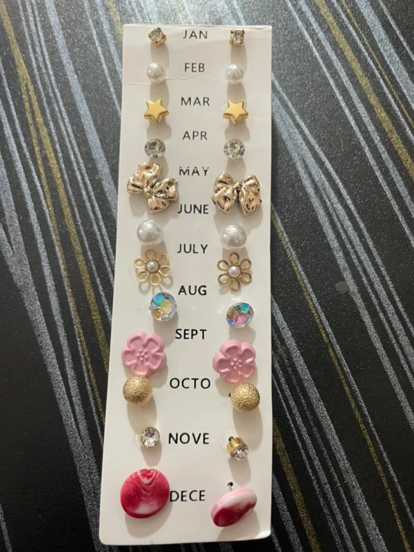 12 pair stud earrings set for women and girls