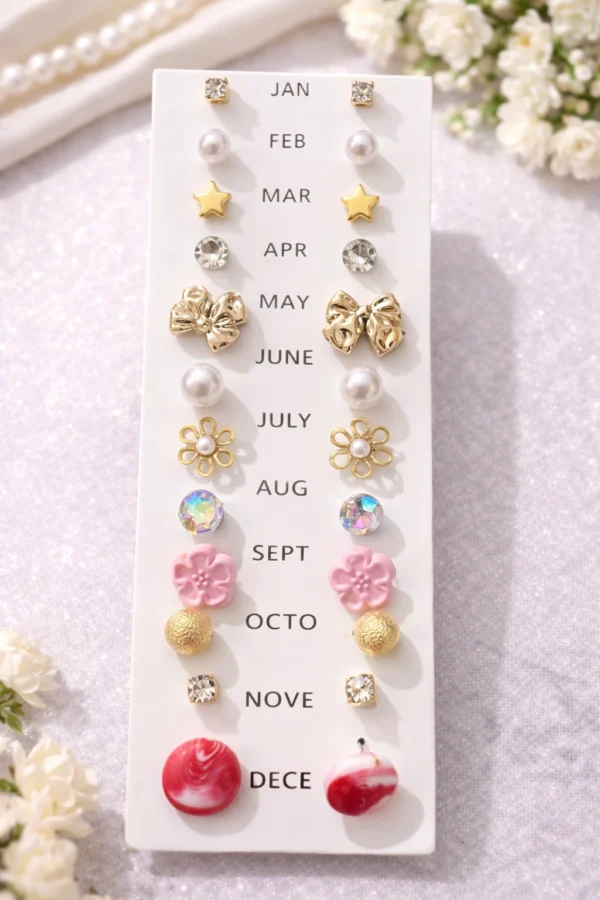 12 pair stud earrings set for women and girls