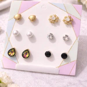 6 pair stud earrings set for women and girls