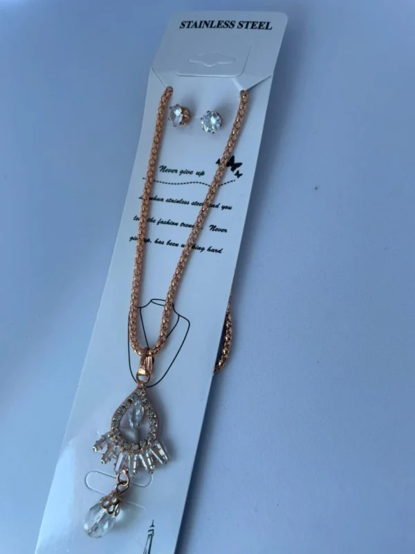 Crystal drop pendant necklace set with stud earrings for women and girls