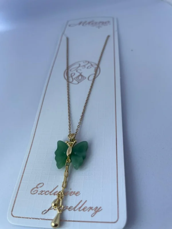 Green butterfly pendant necklace for women and girls